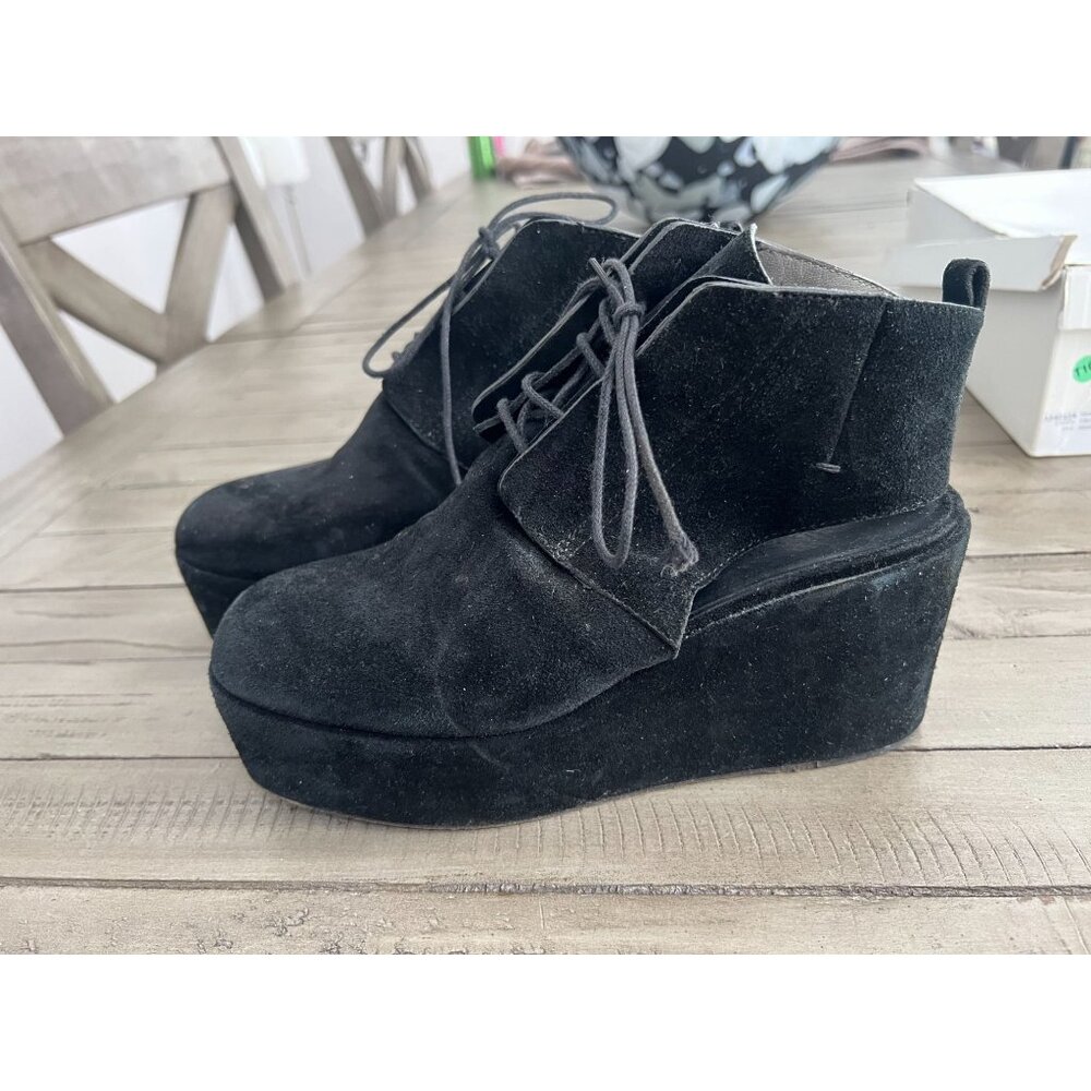 CNC Costume National Vintage Black Suede Lace Up Platform Wedge Booties Size 37